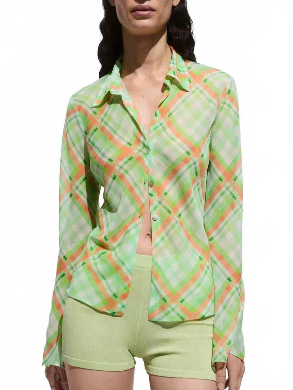 Mango check-print shirt top NWT green size 4 (EUR S)